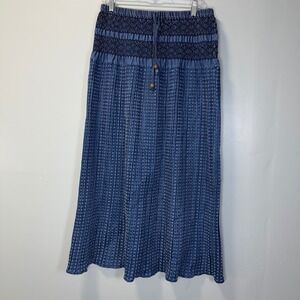 Tantrum Blue Smocked Waist Textured Pleated Maxi Skirt Womens XL Boho Indigo